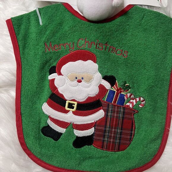 Baby Connection “Merry Christmas” Baby Feeder Bib w/ Wrist Rattle Santa RARE NWT - Picture 3 of 8